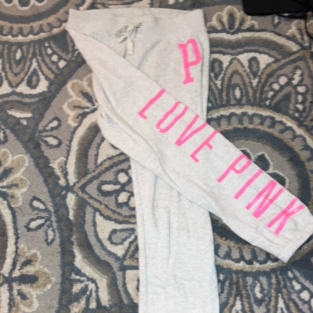 Victoria's Secret Pink Sweatpants - Light Gray and Pink